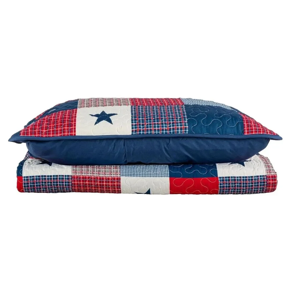 Lavish Home Twin 2-Piece Patriotic Americana Stars Patchwork Quilt Twin Set